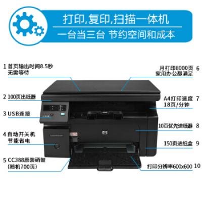 惠普（HP）M1136 多功能三合一黑白激光一体机 （打印 复印 扫描） 升级型号136a/136w/136nw