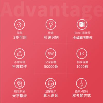 得力（deli）智能指纹考勤机 免软件打卡机 自动生成报表33113
