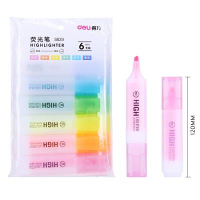 得力（deli）6色荧光笔 重点醒目标记笔 水性彩色手帐用记号笔6支/袋