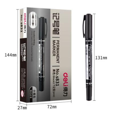 得力(deli)细杆双头多用物流油性记号笔 勾线笔会议签字笔马克笔黑色12支/盒