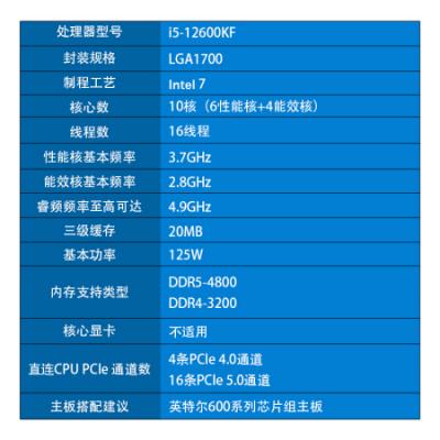 12代英特尔酷睿 Intel i5-12600KF 台式机CPU处理器10核16线程 单核睿频至高可达4.9Ghz 20M三级缓存