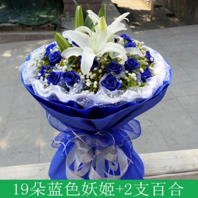 19朵蓝色妖姬玫瑰花束 同城鲜花配送