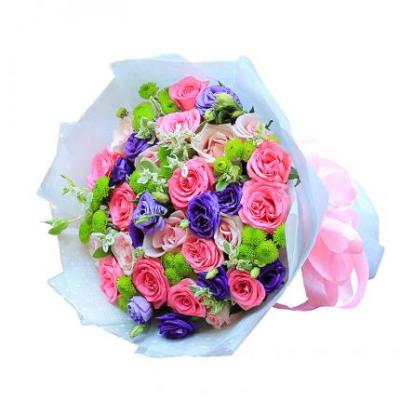 14朵戴安娜玫瑰+19朵香槟玫瑰花束 同城鲜花配送