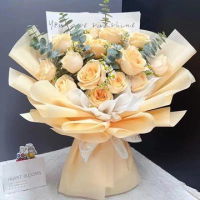 520情人节鲜花:灿烂如夏 19枝香槟玫瑰花束
