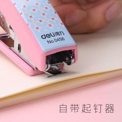 得力（deli） 彩色实用迷你型订书机卡式套装(订书机+订书针) 12#钉 0456 颜色随机